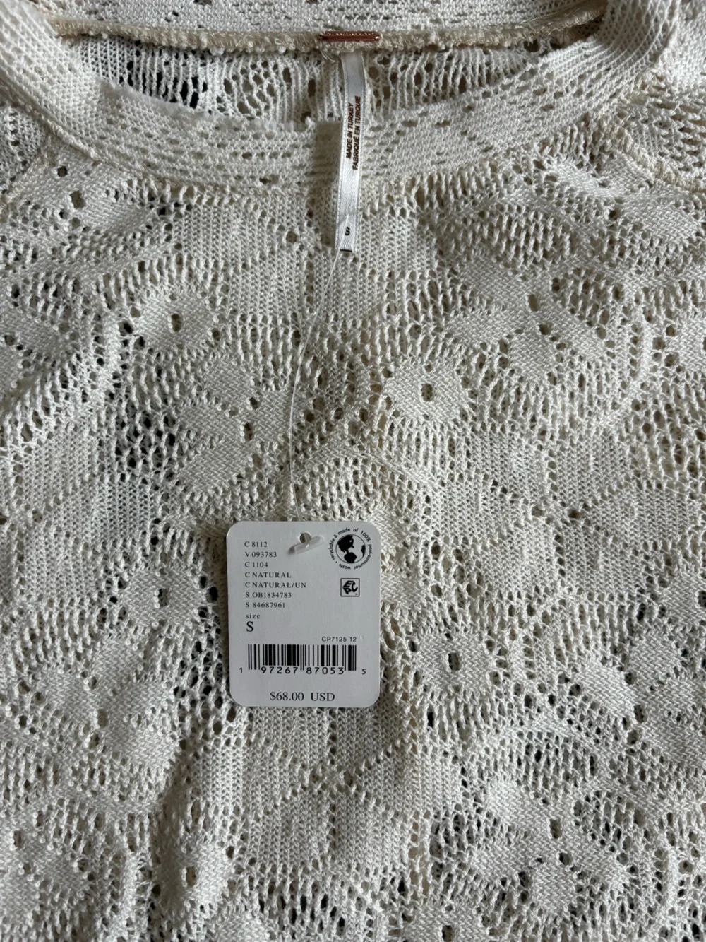 Free People Cream Lace Knit Long-Sleeve Top